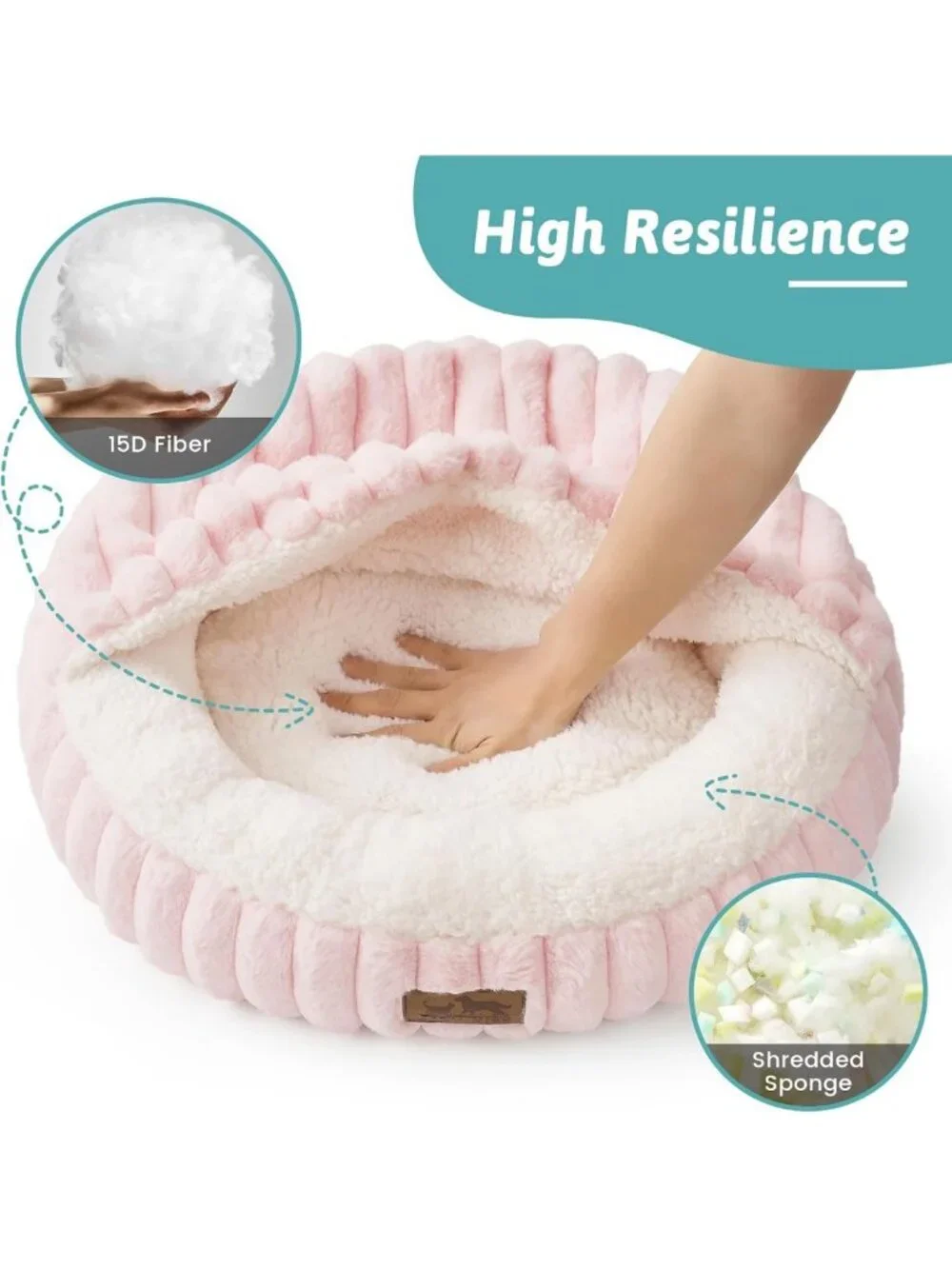 Cozy Round Fluffy Cat Bed with Hooded Blanket, Anti-Anxiety Donut Cuddler